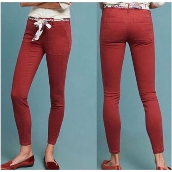 ✨Anthropologie Jefferson Slim Utility Pants Size 29 Dark Red Chino Ankle✨ - Picture 1 of 5